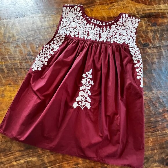 Boho Chic Maroon Sleeveless Embroidered Top With Floral White Detailing Medium S - Picture 5 of 8